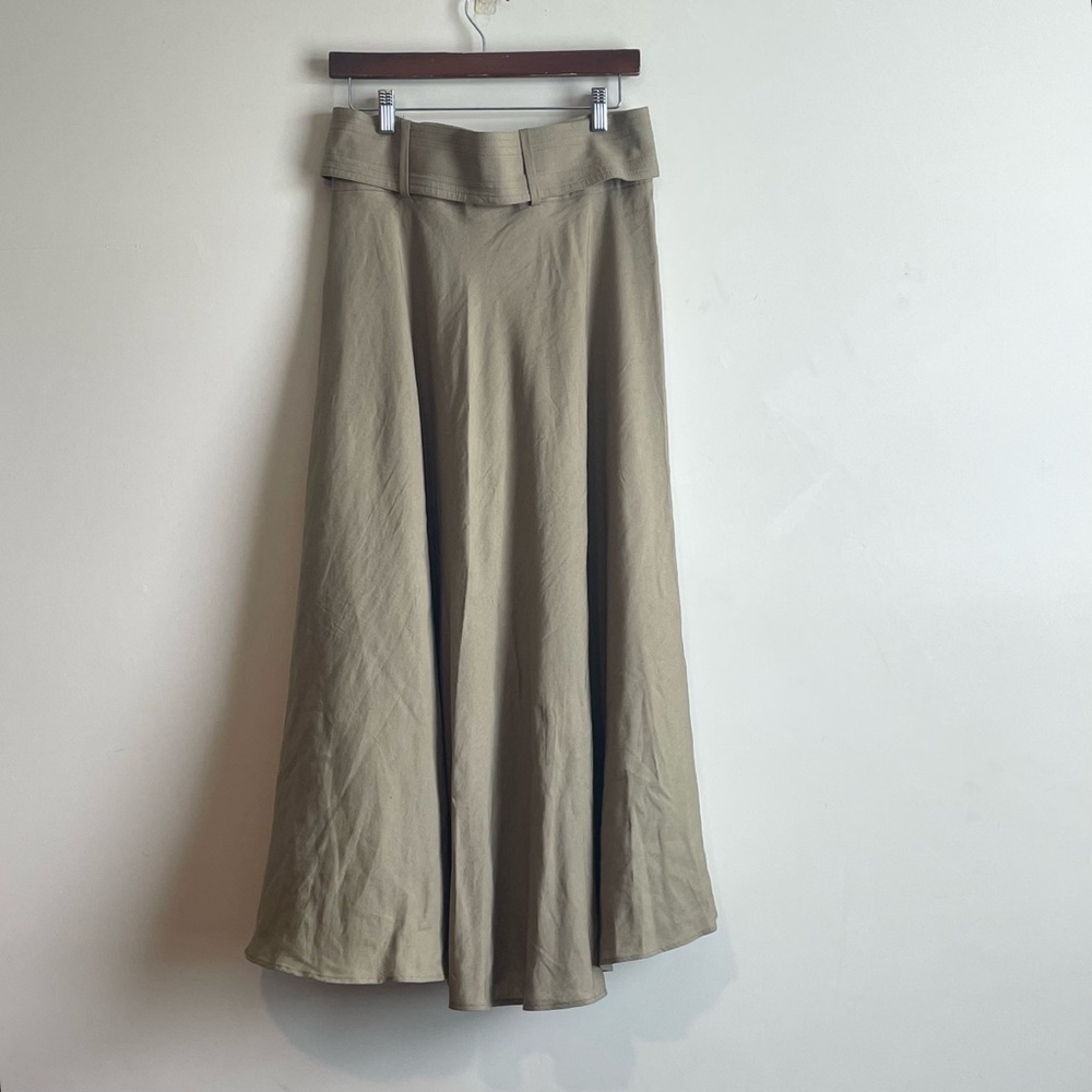 Zara Linen Blend Belted Rustic Long Skirt Sz M - Picture 3 of 11
